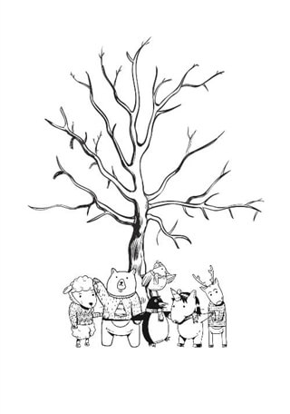 Fingerabdruck-Poster mit Holz und einzigartigen Tieren